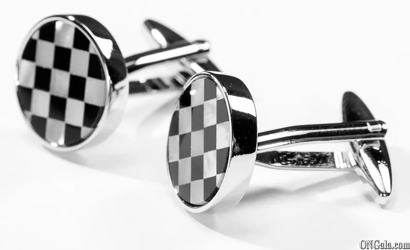 Round Cufflinks with Enamel Check Detail