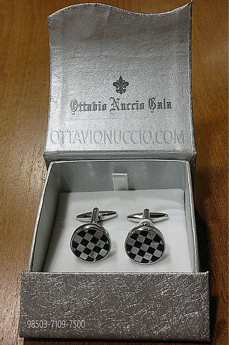 Round Cufflinks with Enamel Check Detail