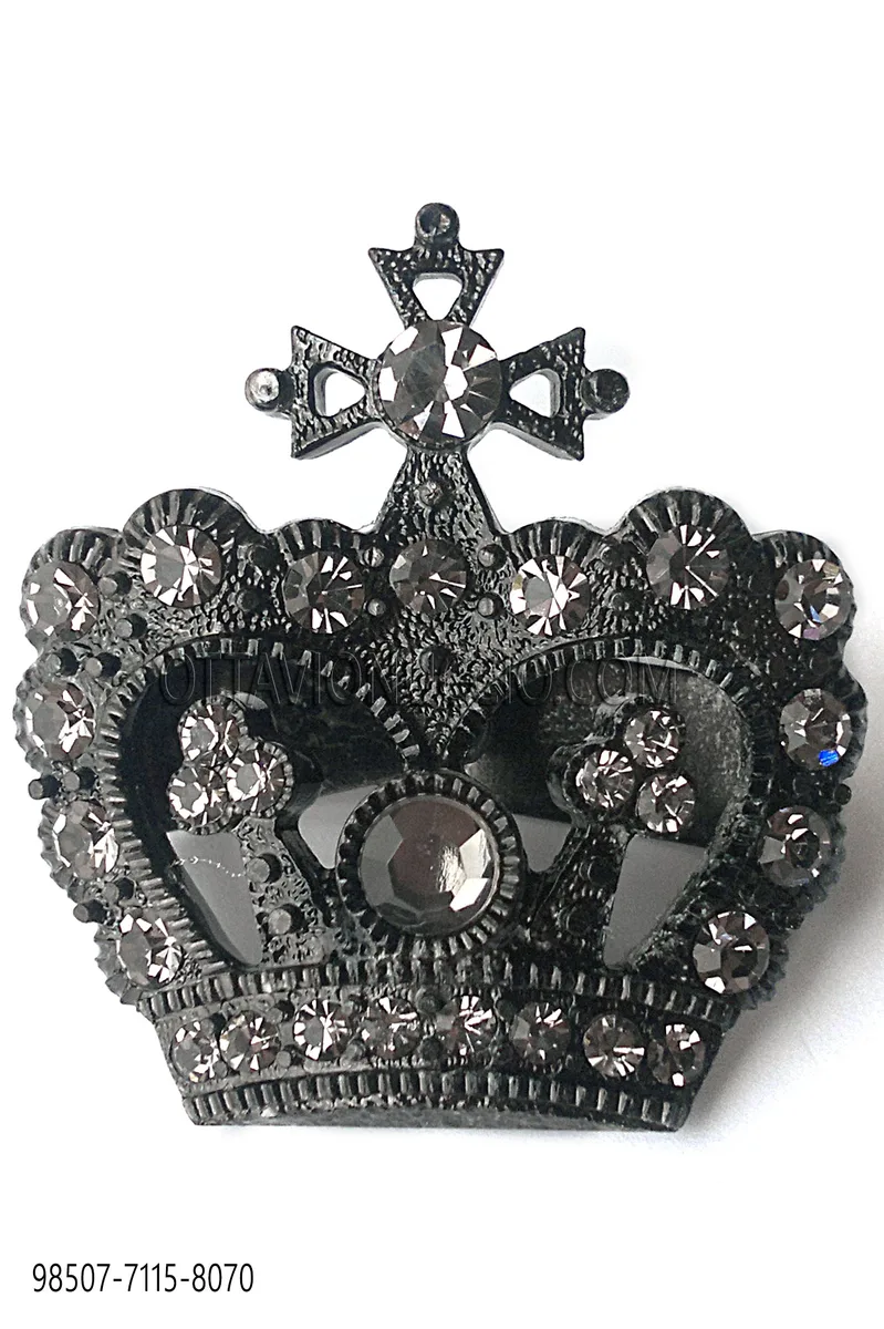 Krone Brosche dunkel silber mit fumè Strasssteine