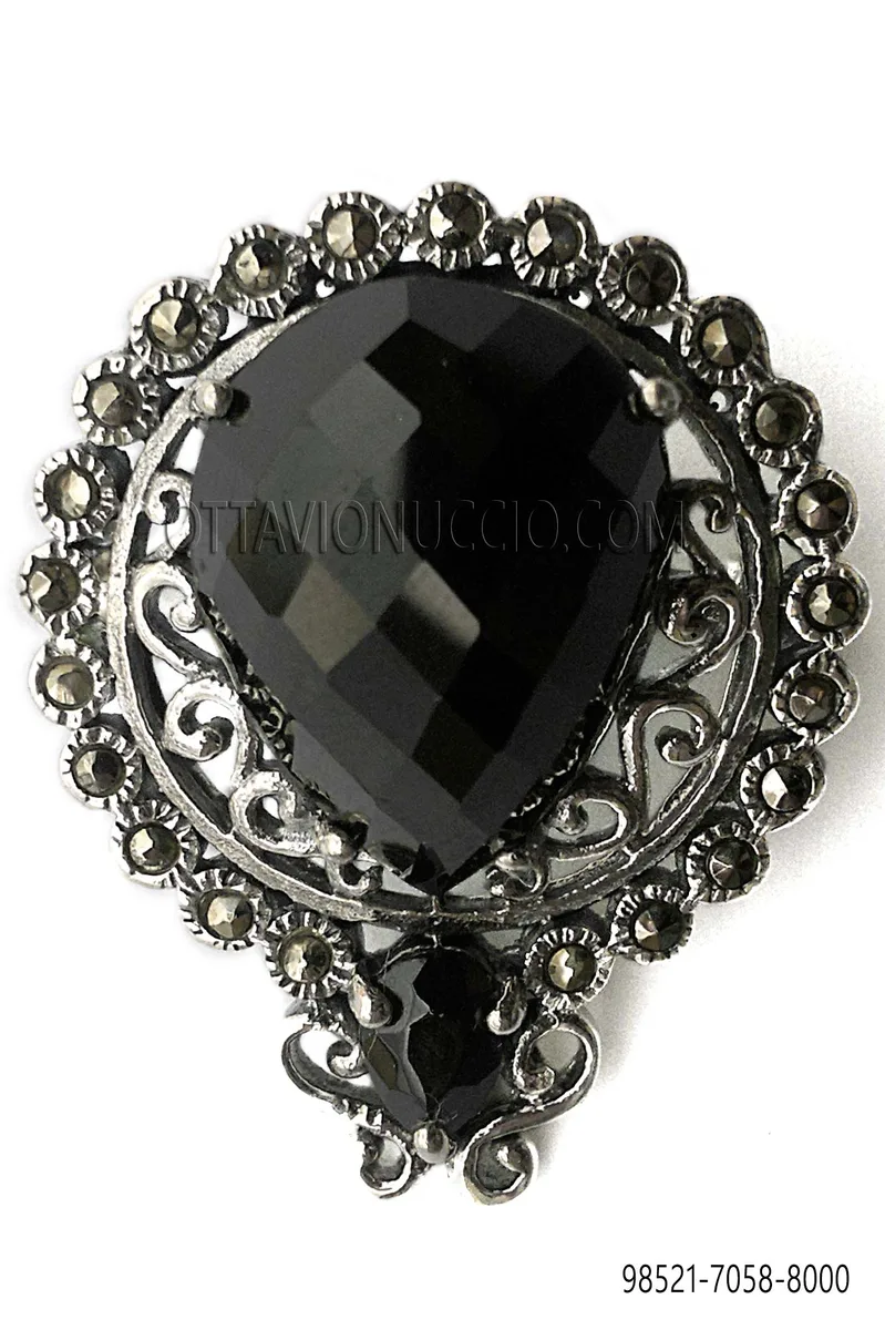 Spilla placcata argento con pietra nera