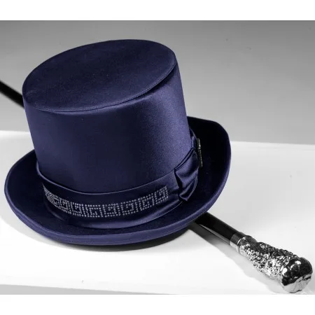 Cilindro in raso blu con strass