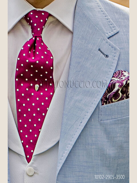 Cravatta in pura seta fucsia e pois bianchi