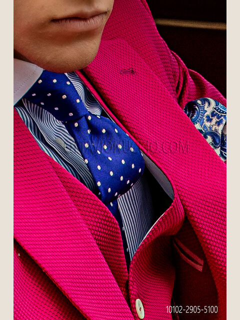 Cravatta in pura seta blu e pois bianchi