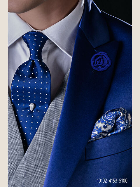 Cravatta blu royal con micro pois bianchi