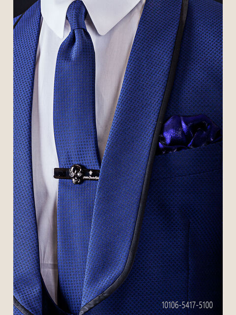 Cravattino blu con microdisegni neri