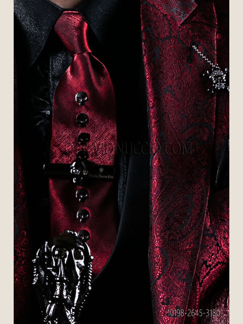Cravattino in lurex rosso con applicazioni teschio