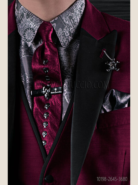 Cravattino in lurex viola con applicazioni teschio