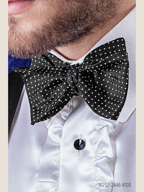 Papillon d' annodare in seta nero con pois
