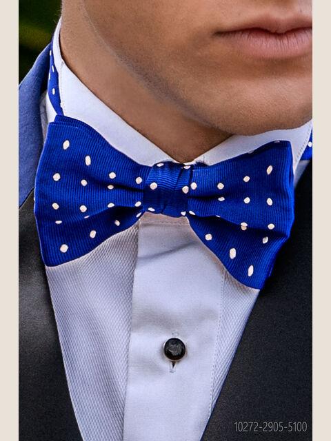 Papillon annodato blu pura seta con pois