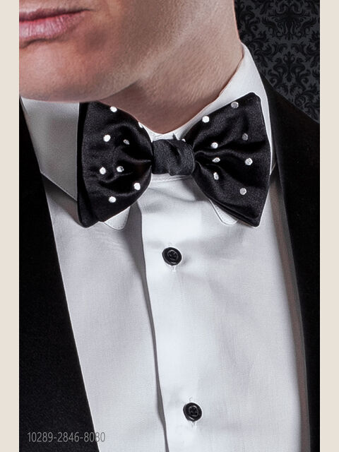 Papillon in seta nero pois bianchi