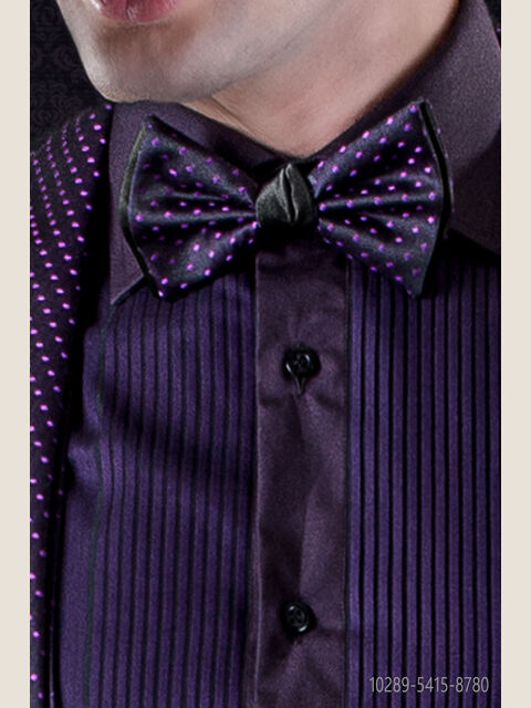Papillon bicolore jacquard nero con pois viola