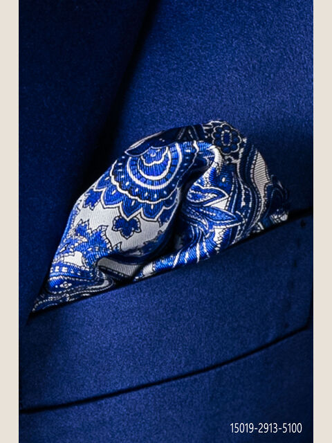 Fazzoletto seta twill stampa cachemire blu