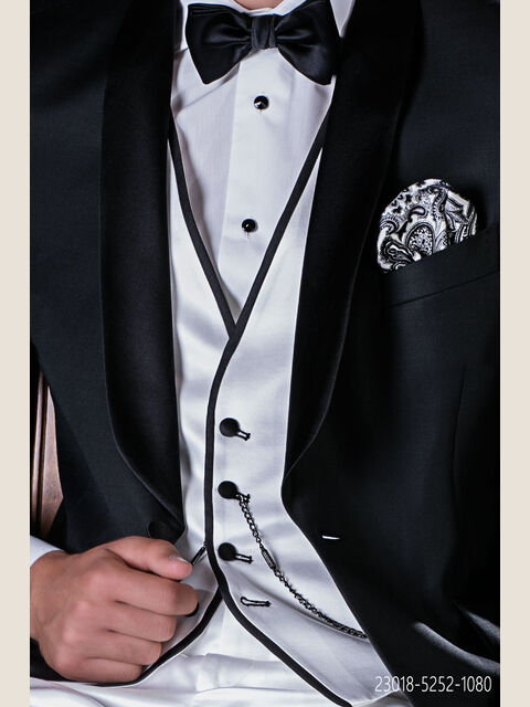 Gilet 4 bottoni bianco con profili neri