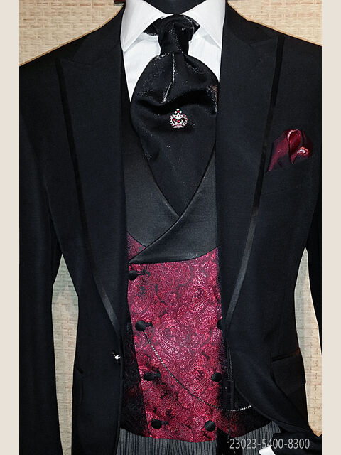 Gilet doppiopetto damascato rosso, 8 bottoni