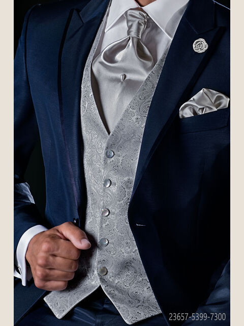 Gilet in tessuto damascato grigio perla