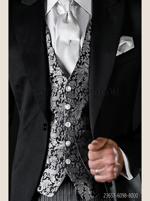 Gilet 5 bottoni jacquard pura seta nero