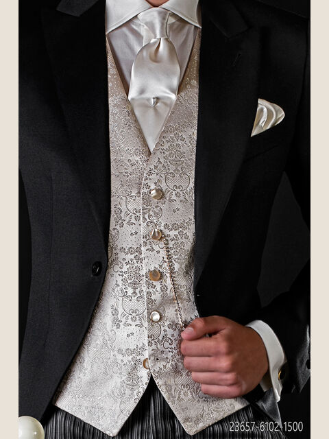 Gilet 5 bottoni in pura seta jacquard oro