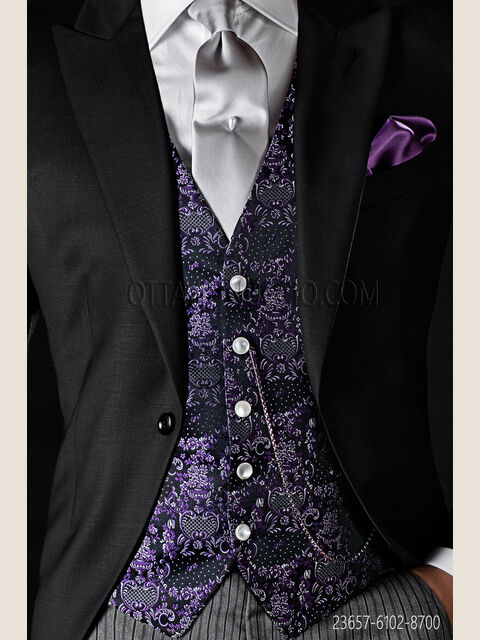 Gilet in pura seta jacquard nera e viola