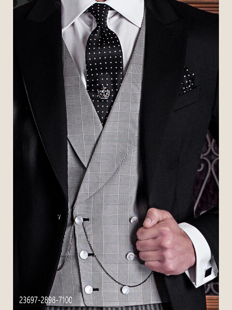 Gilet Principe di Galles sciallato doppiopetto grigio