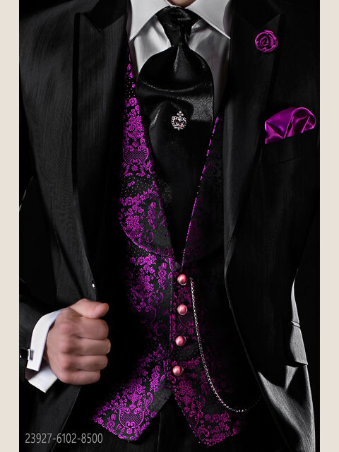 Gilet scollo profondo sciallato in jacquard di seta