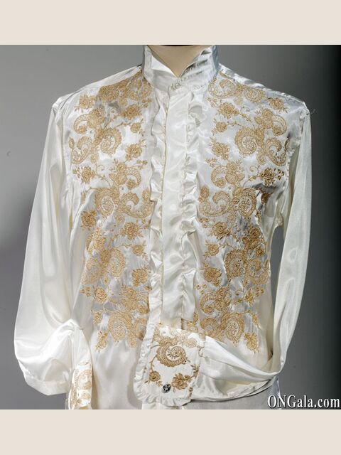 Camicia bianca naturale con ricamo oro
