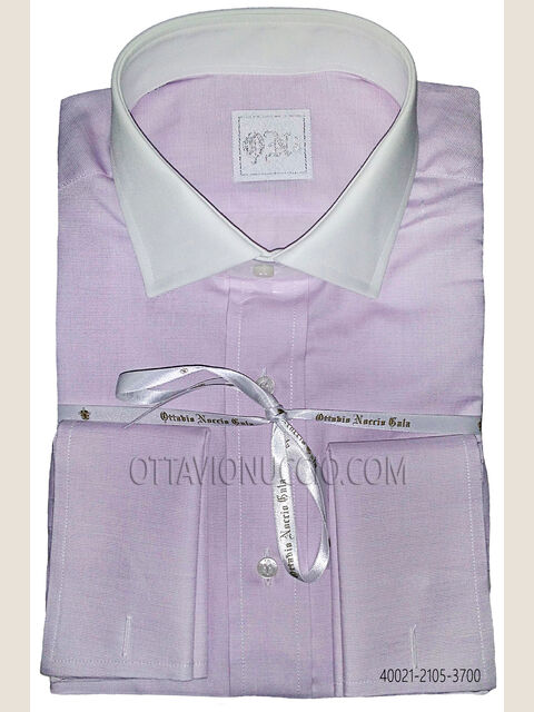 Camicia cotone operato viola collo a contrasto