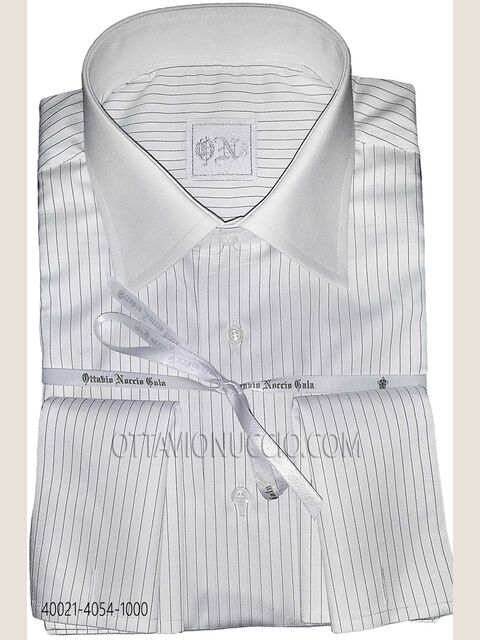 Camicia cotone bianco a righe collo a contrasto