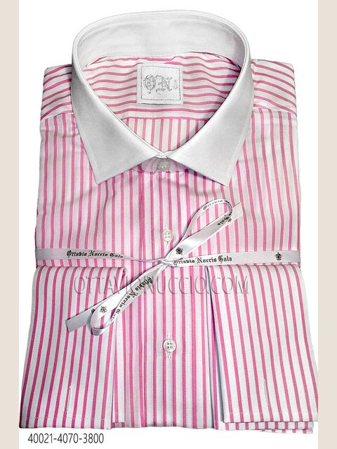 Camicia cotone a righe rosa collo a contrasto