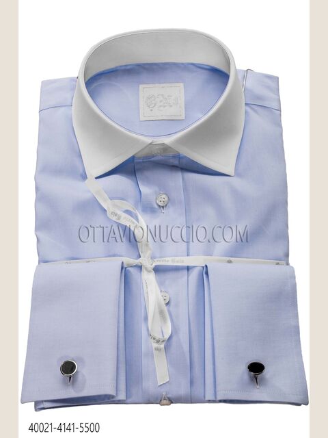 Camicia cotone celeste collo a contrasto