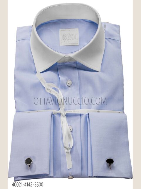 Camicia cotone celeste collo a contrasto