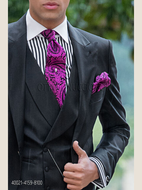 Camicia cotone bianco righe nere collo a contrasto