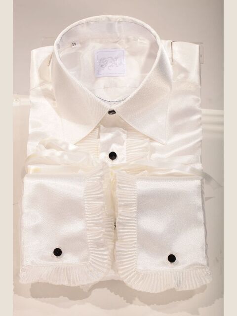 Camicia in raso bianco naturale con plissè
