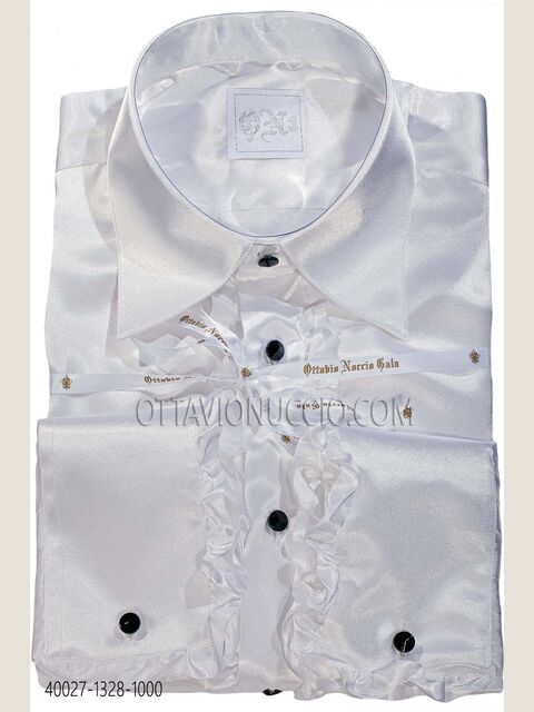 Camicia in raso bianca con volant