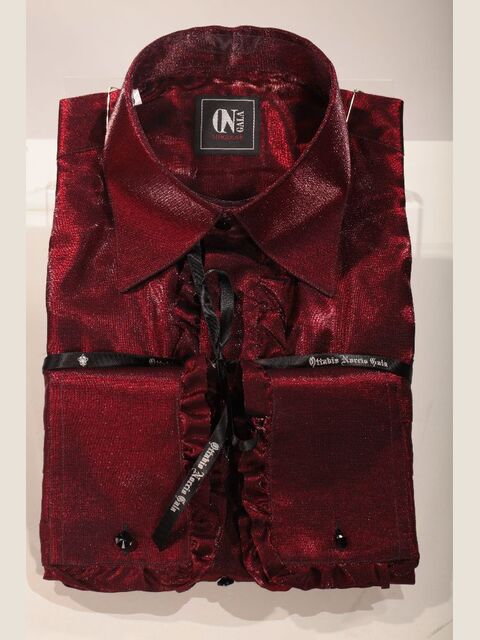 Camicia in lurex rosso con volant