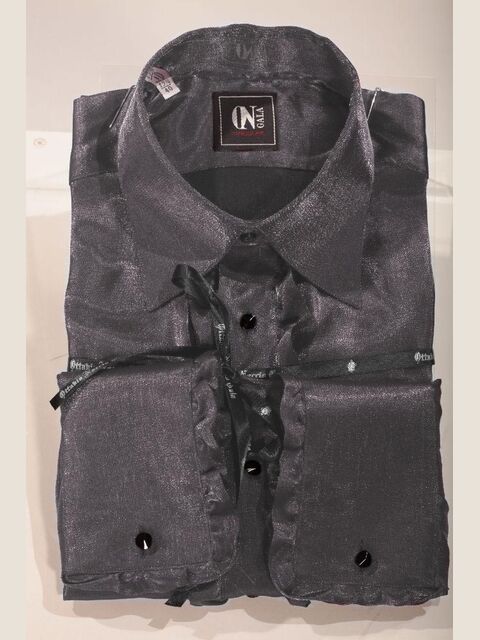 Camicia in lurex grigio con volant