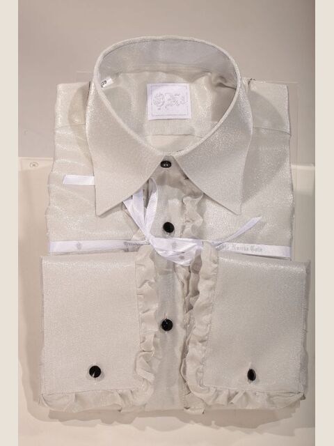 Camicia in lurex grigio perla con volant