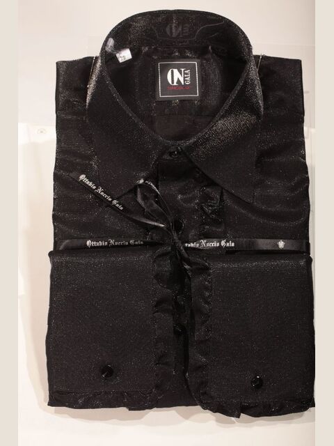 Camicia in lurex nero con volant