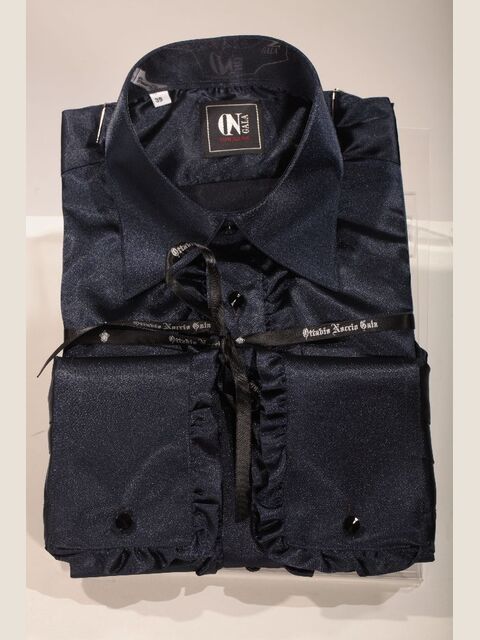Camicia con volant in raso blu