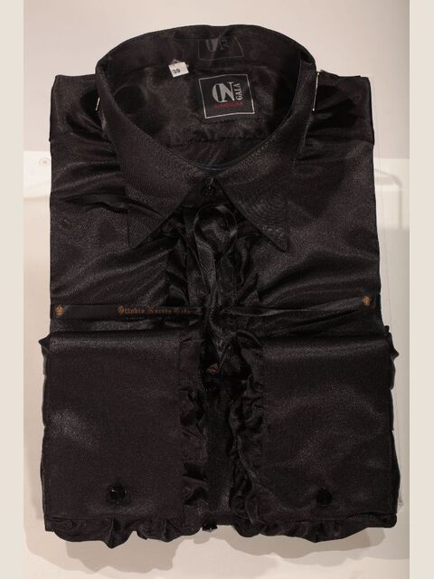 Camicia con volant in raso nero