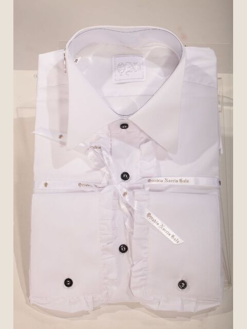 Camicia con volant in raso bianco