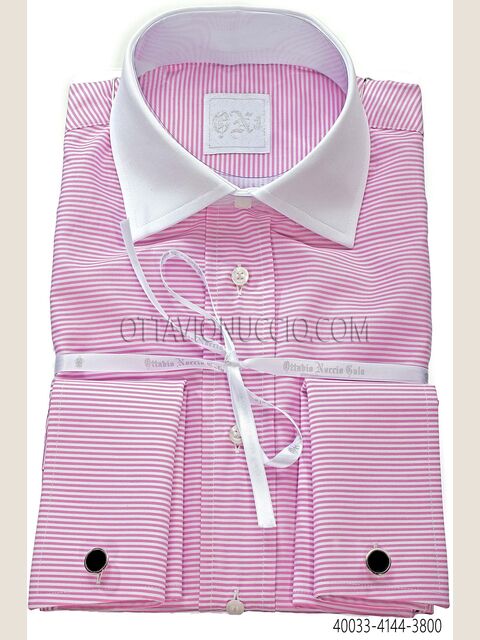 Camicia cotone a righe rosa collo a contrasto