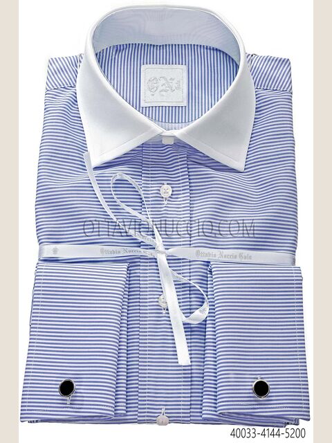 Camicia cotone a righe blu collo a contrasto