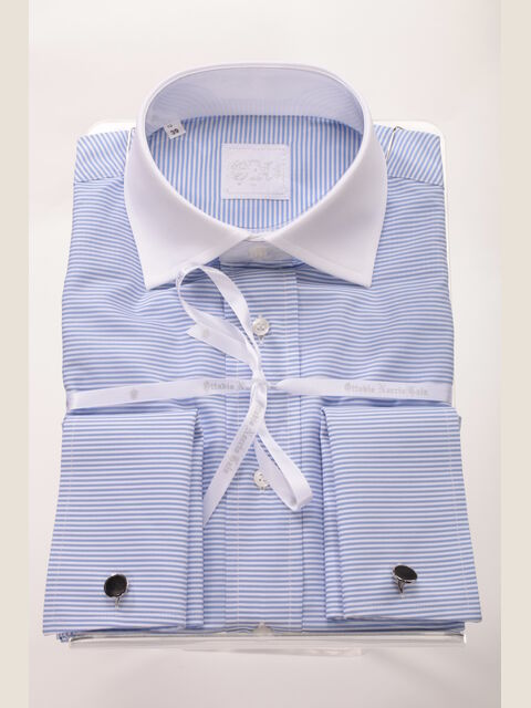 Camicia cotone a righe celesti collo a contrasto