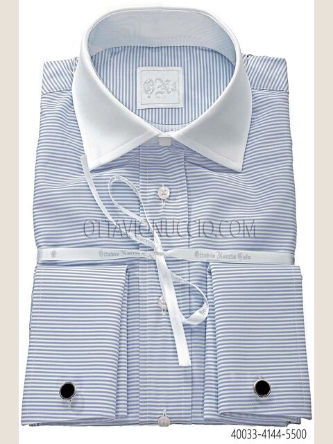 Camicia cotone a righe azzurre collo a contrasto