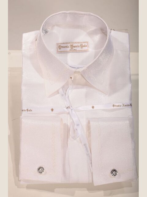 Camicia in lurex bianca ricamo fiori perla