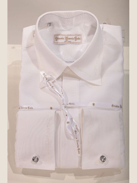 Camicia in microfibra bianca ricamo fiori