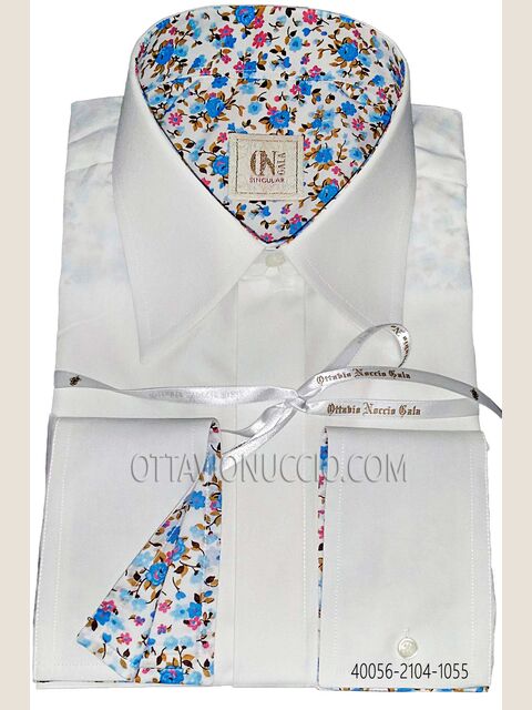 Camicia bianca cotone con contrasti celeste