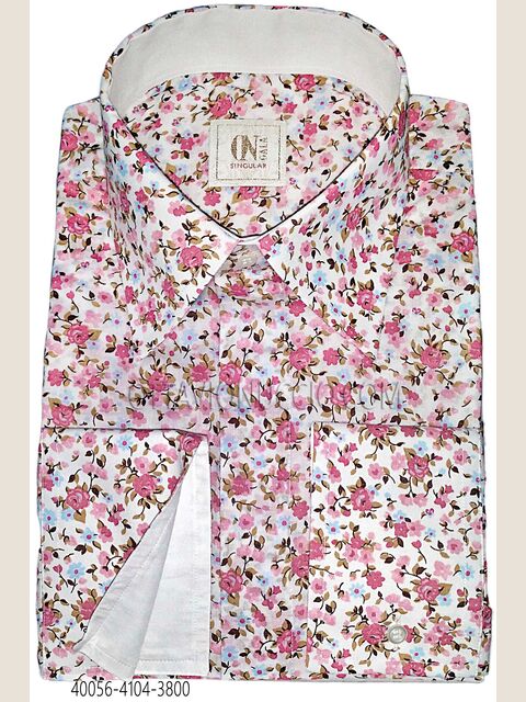 Camicia cotone disegno liberty rosa con contrasti