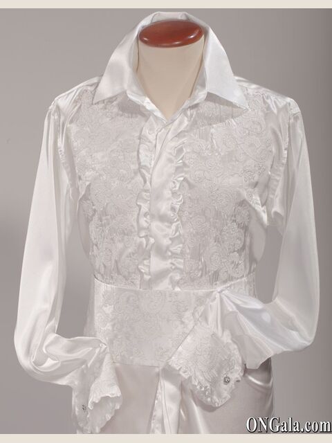 Camicia collo classico bianca naturale ricamata