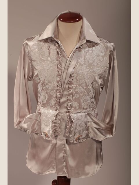 Camicia collo classico grigia con ricami bianco perla
